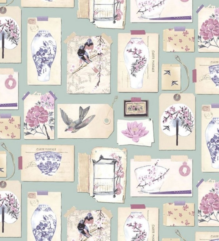 Papel pintado collage inglés de motivos orientales - Hirondelle 564621