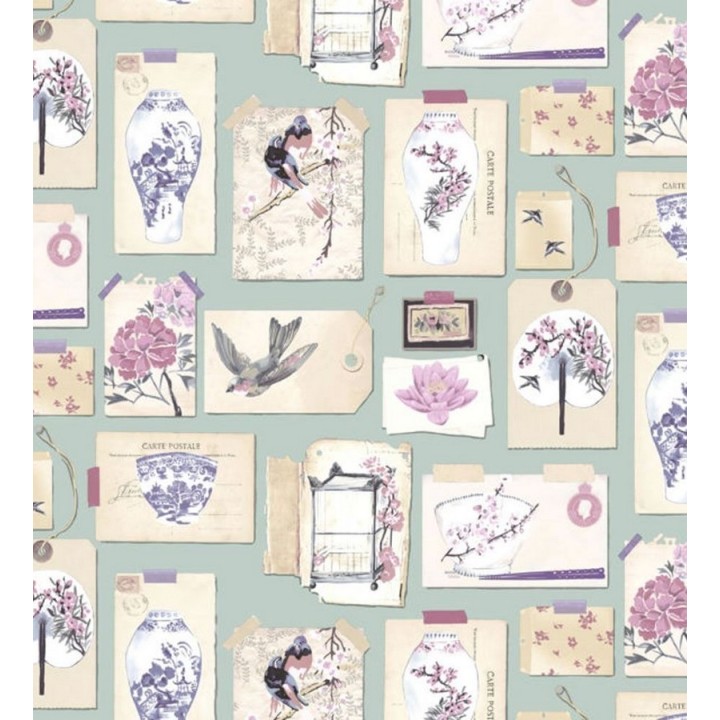 Papel pintado collage inglés de motivos orientales - Hirondelle 564621
