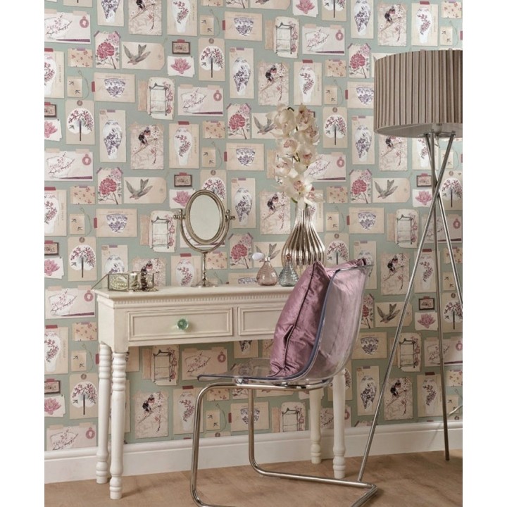 Papel pintado collage inglés de motivos orientales - Hirondelle 564621