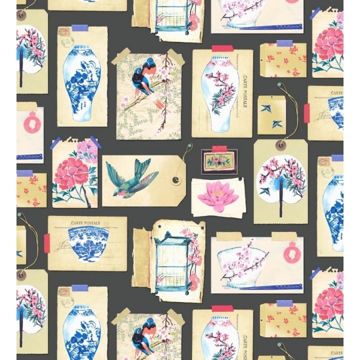 Papel pintado collage inglés de motivos orientales - Hirondelle 564622