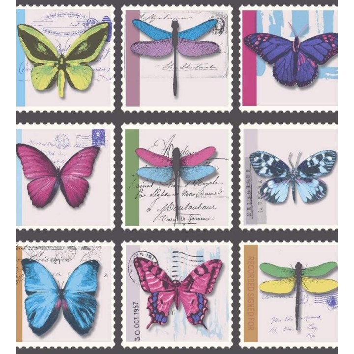 Papel pintado collage de mariposas de colección sobre sellos - Oursin 564623