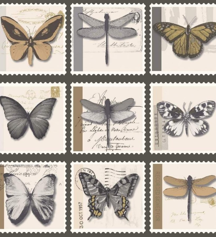 Papel pintado collage de mariposas de colección sobre sellos - Oursin 564624