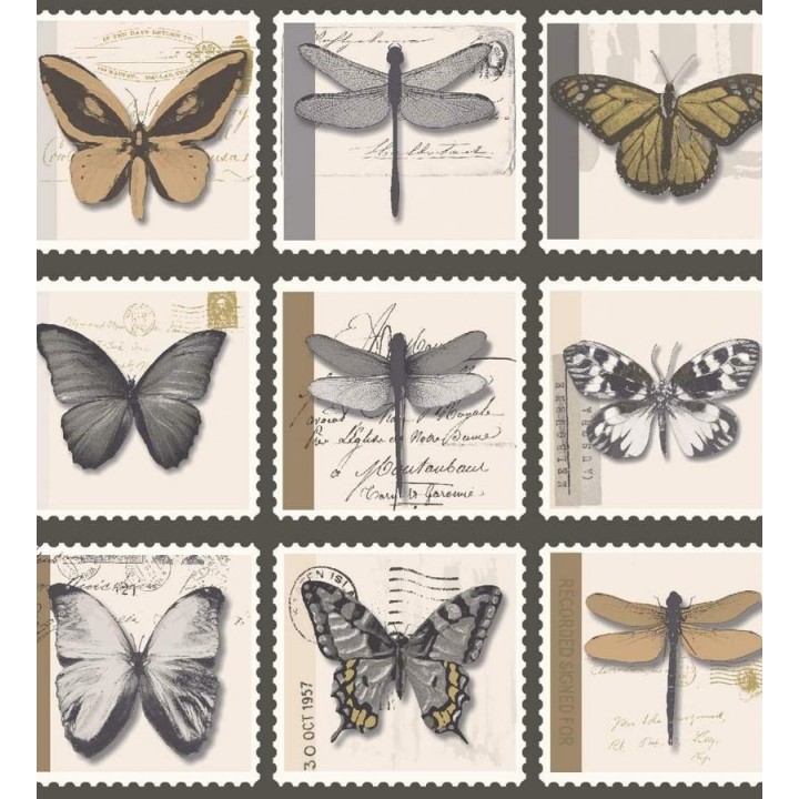 Papel pintado collage de mariposas de colección sobre sellos - Oursin 564624