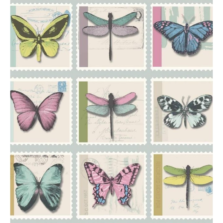Papel pintado collage de mariposas de colección sobre sellos - Oursin 564625