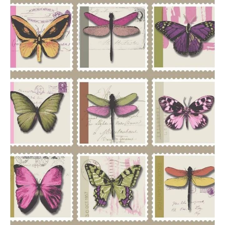Papel pintado collage de mariposas de colección sobre sellos - Oursin 564626