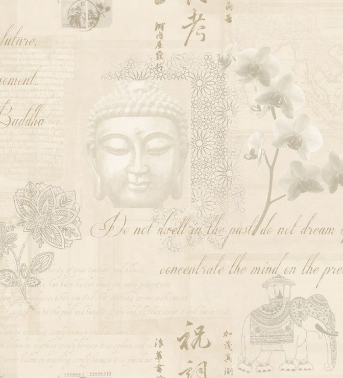 Papel pintado collage de Buda y flores de loto - Darma 564633