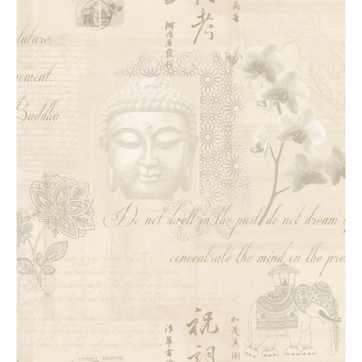 Papel pintado collage de Buda y flores de loto - Darma 564633