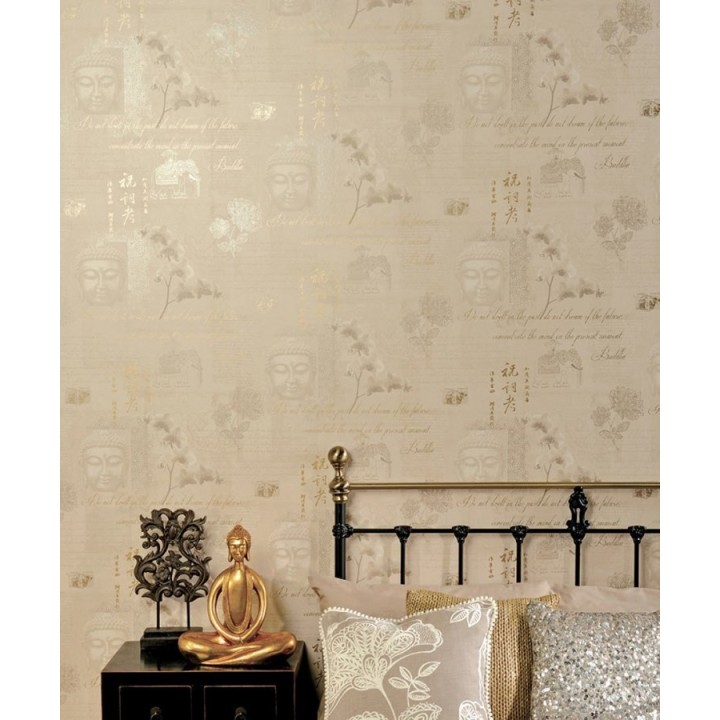 Papel pintado collage de Buda y flores de loto - Darma 564633