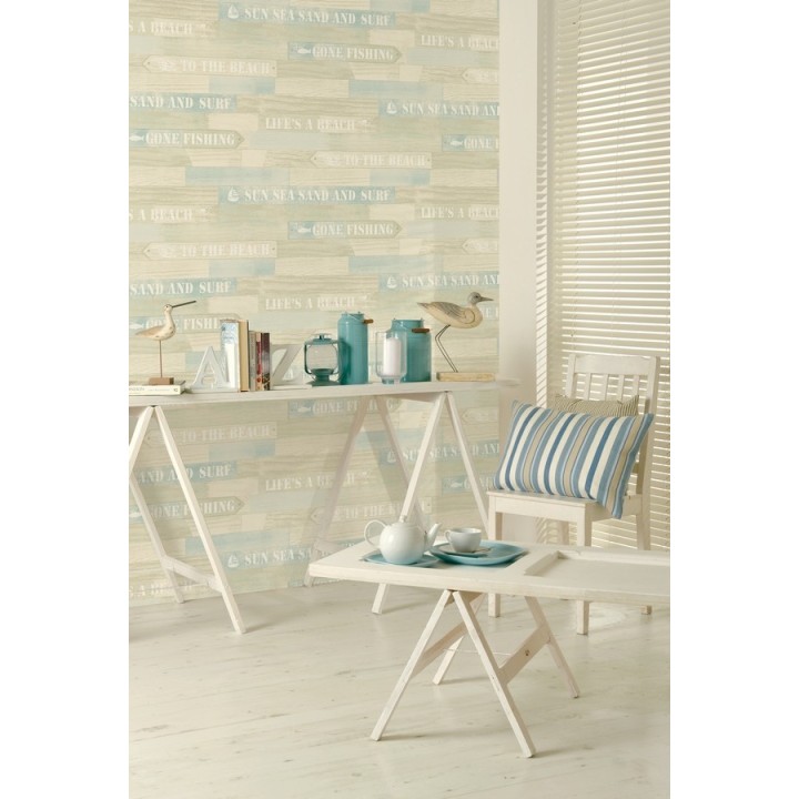 Papel pintado listones de madera horizontal con indicaciones - Bruin 564636