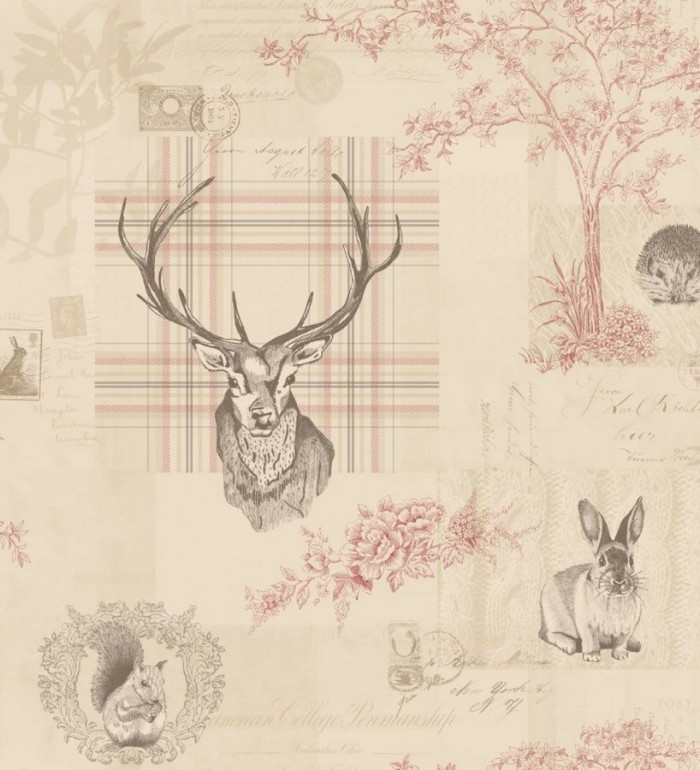 Papel pintado ciervos y animales del bosque vintage - Bourton 564637
