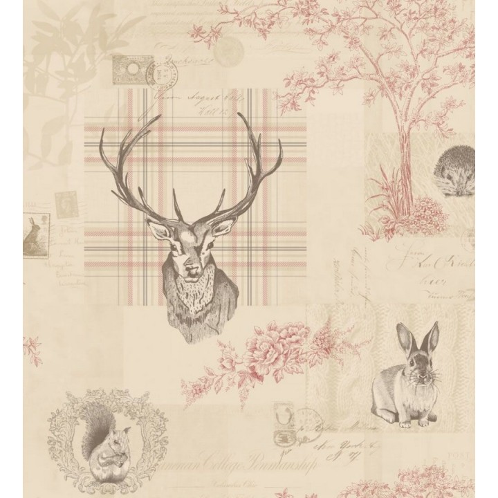 Papel pintado ciervos y animales del bosque vintage - Bourton 564637