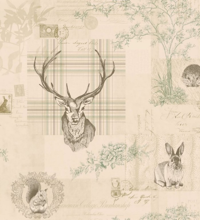 Papel pintado ciervos y animales del bosque vintage - Bourton 564638
