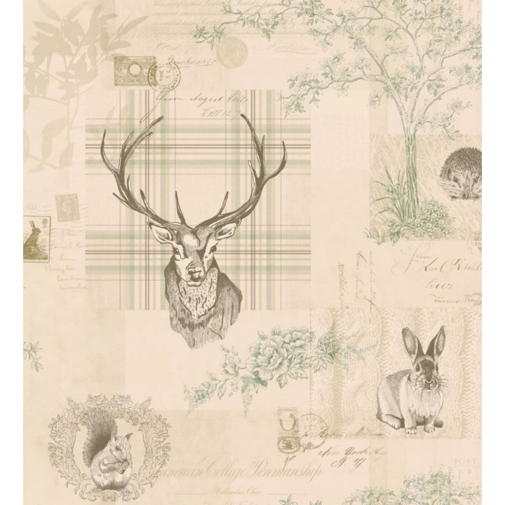 Papel pintado ciervos y animales del bosque vintage - Bourton 564638