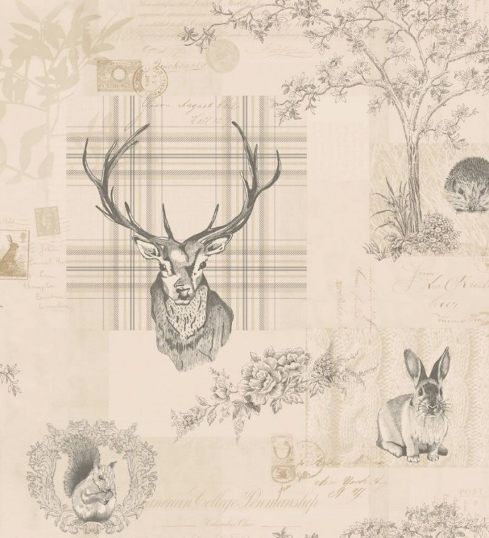 Papel pintado ciervos y animales del bosque vintage - Bourton 564639