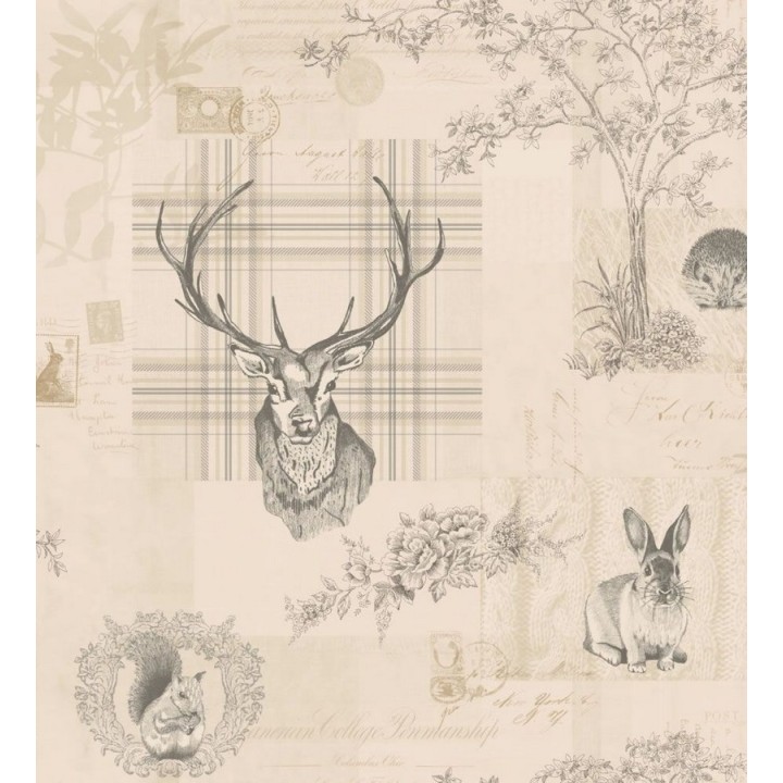 Papel pintado ciervos y animales del bosque vintage - Bourton 564639