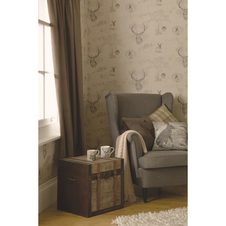 Papel pintado ciervos y animales del bosque vintage - Bourton 564639