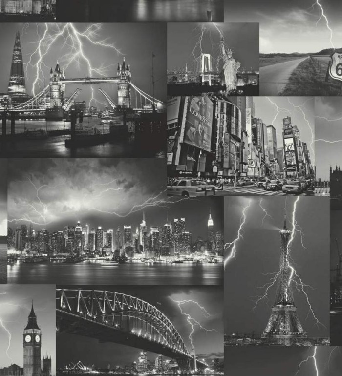 Papel pintado collage fotográfico tormentas en ciudades - Metrópolis 5 564644