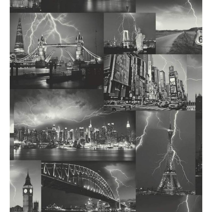 Papel pintado collage fotográfico tormentas en ciudades - Metrópolis 5 564644