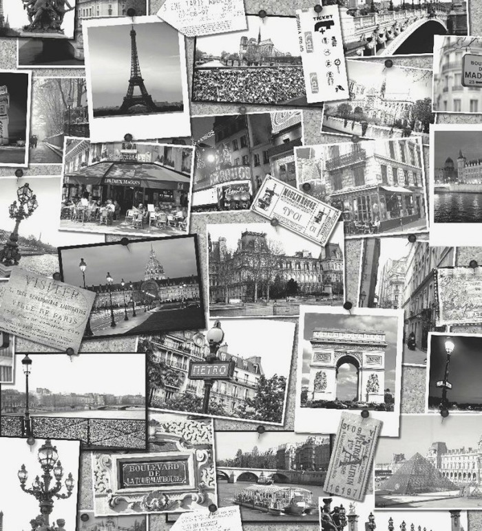 Papel pintado collage postales con monumentos de París - París 2 564645