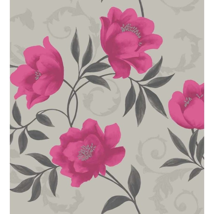 Papel pintado flores al óleo con volutas de acanto - Halia 564648