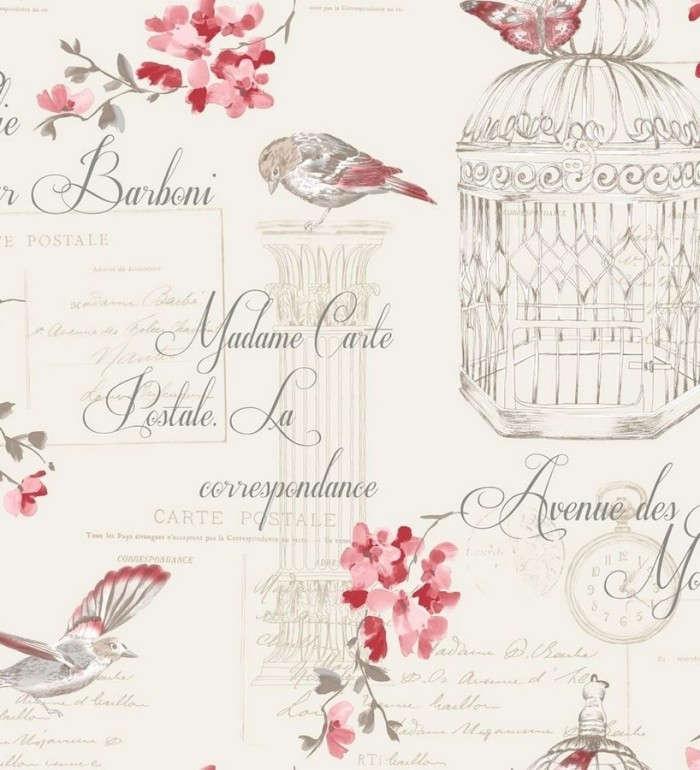 Papel pintado collage de pájaros y jaulas con letras - Madame Carte 564658