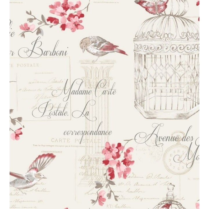 Papel pintado collage de pájaros y jaulas con letras - Madame Carte 564658