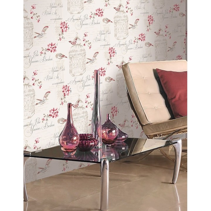 Papel pintado collage de pájaros y jaulas con letras - Madame Carte 564658