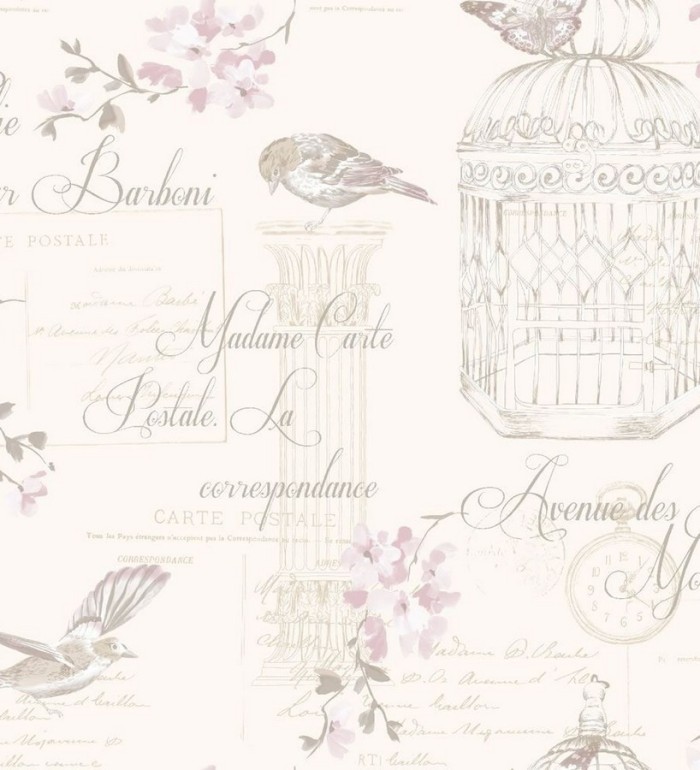 Papel pintado collage de pájaros y jaulas con letras - Madame Carte 564660
