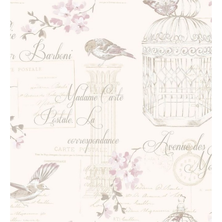 Papel pintado collage de pájaros y jaulas con letras - Madame Carte 564660