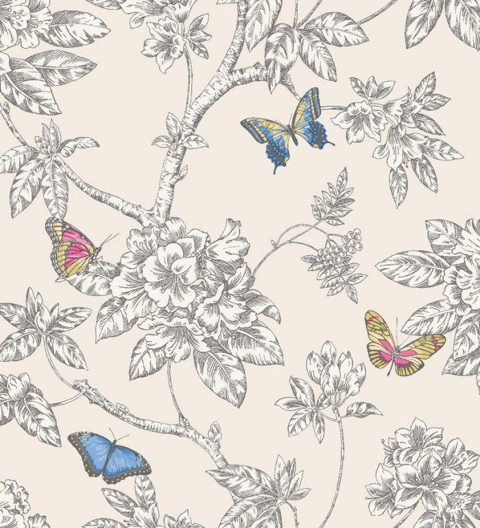 Papel pintado naturaleza romántica con mariposas - Megan 564665