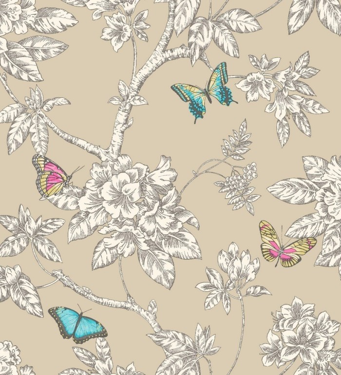Papel pintado naturaleza romántica con mariposas - Megan 564668