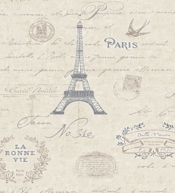 Papel pintado letras cursivas y motivos de París vintage - París Vintage 2 564670