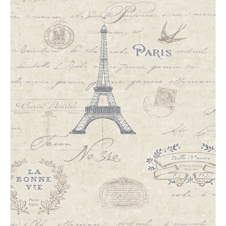 Papel pintado letras cursivas y motivos de París vintage - París Vintage 2 564670