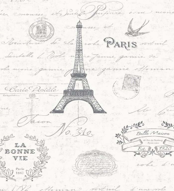 Papel pintado letras cursivas y motivos de París vintage - París Vintage 2 564671