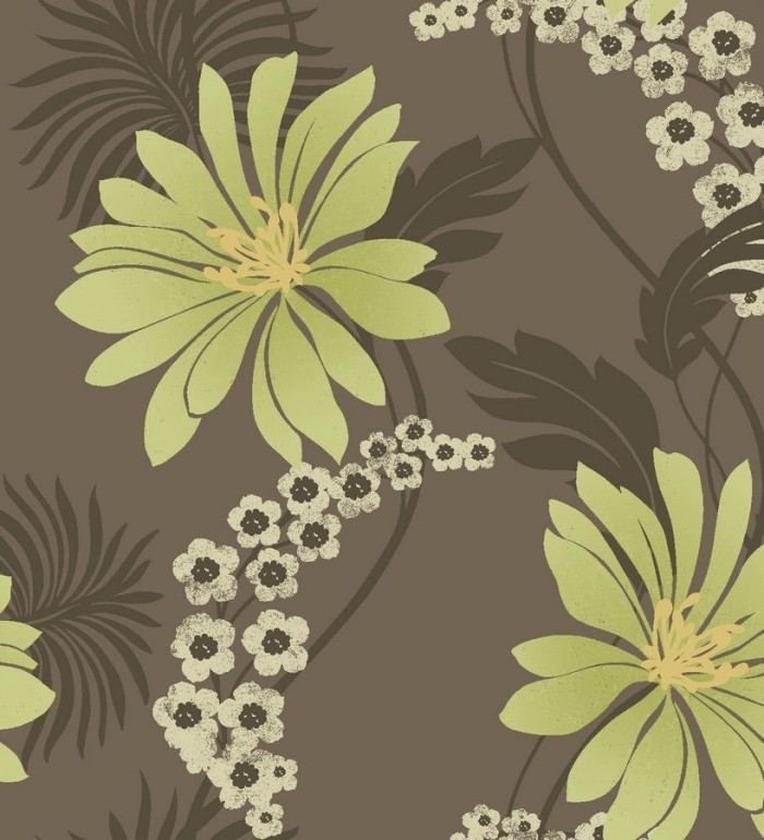 Papel pintado hojas y flores grandes modernas - Vinca 564674