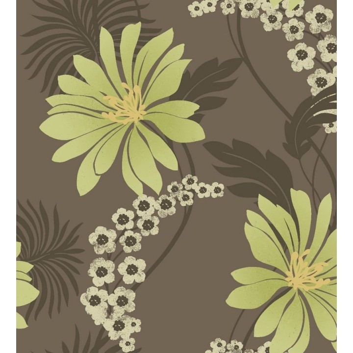 Papel pintado hojas y flores grandes modernas - Vinca 564674