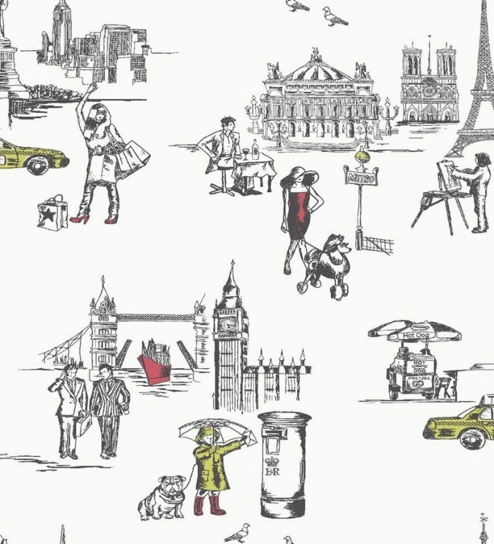 Papel pintado collage de escenas cotidianas de ciudades - Cosmopolitan 2 564679