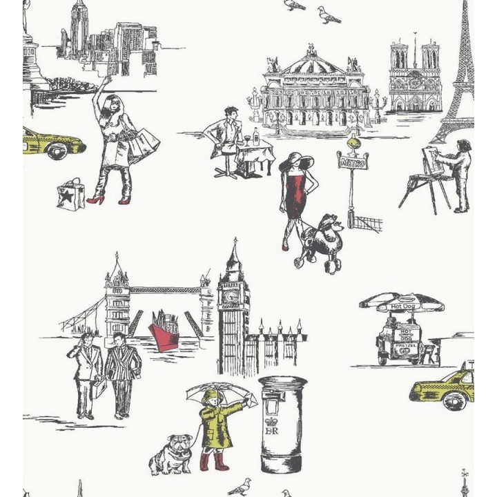 Papel pintado collage de escenas cotidianas de ciudades - Cosmopolitan 2 564679