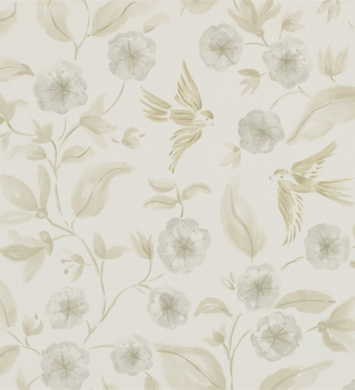 Papel pintado flores y pájaros de acuarela estilo inglés - Claudine 564993