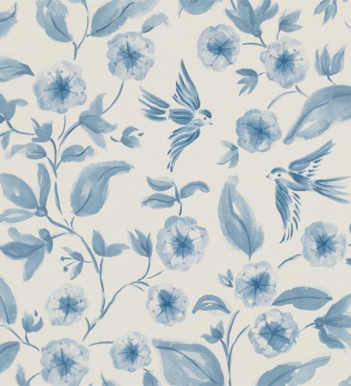 Papel pintado flores y pájaros de acuarela estilo inglés - Claudine 564995