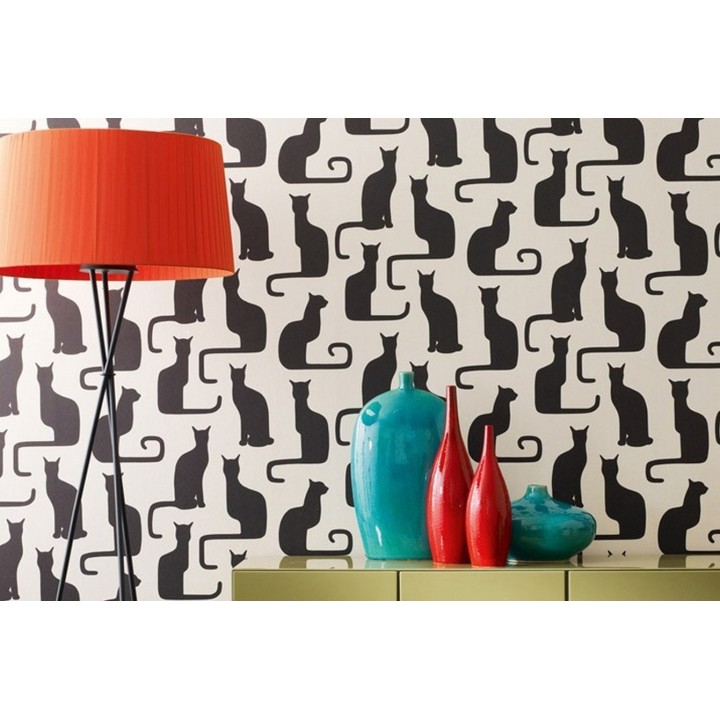 Papel pintado siluetas de gatos vintage - Felis 564999