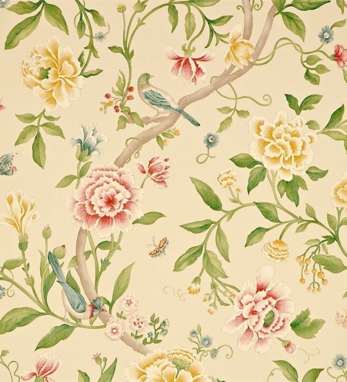 Papel pintado naturaleza de pájaros y flores románticas vintage - Roselyn 565056