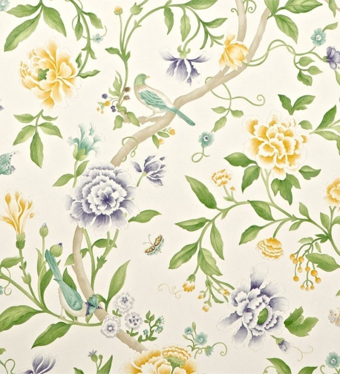 Papel pintado naturaleza de pájaros y flores románticas vintage - Roselyn 565057