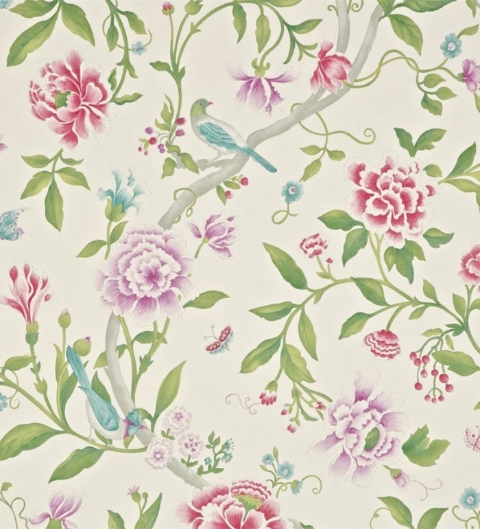 Papel pintado naturaleza de pájaros y flores románticas vintage - Roselyn 565058