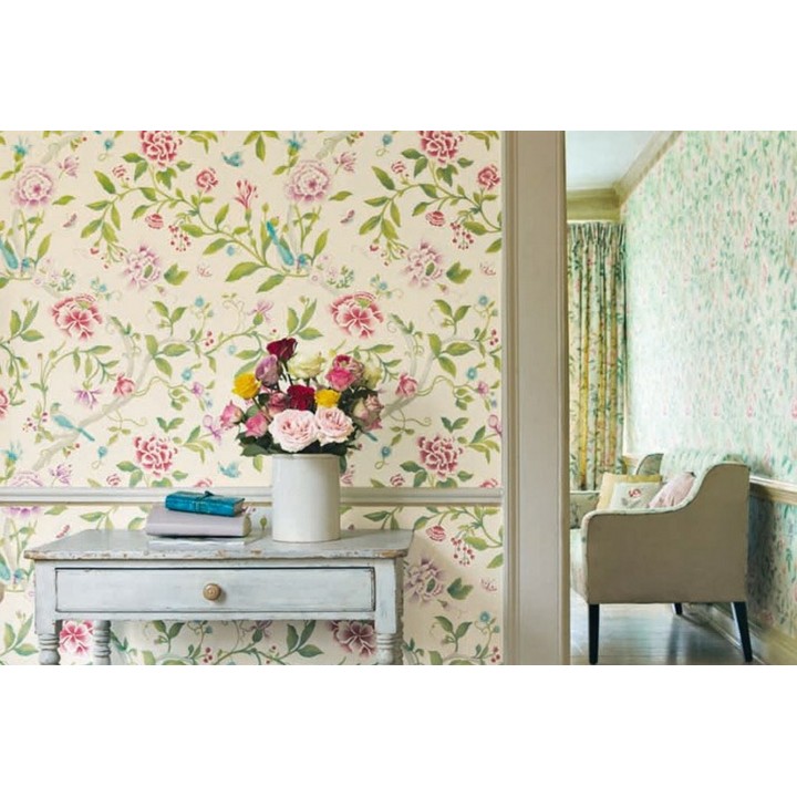 Papel pintado naturaleza de pájaros y flores románticas vintage - Roselyn 565058