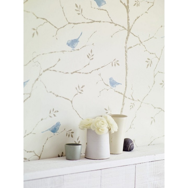 Papel pintado árboles sin hojas y pájaros vintage - Claire 565068