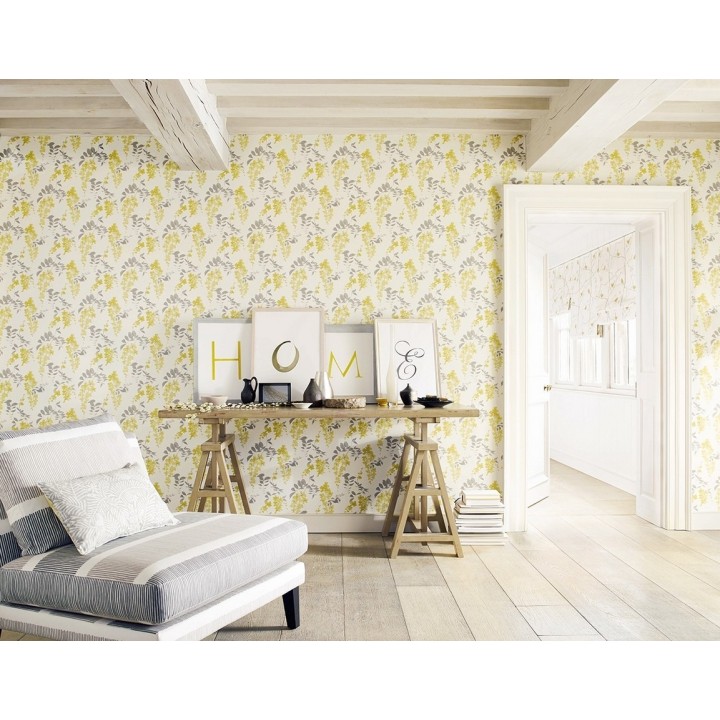 Papel pintado hojas y flores artísticas vintage - Gabina 565082