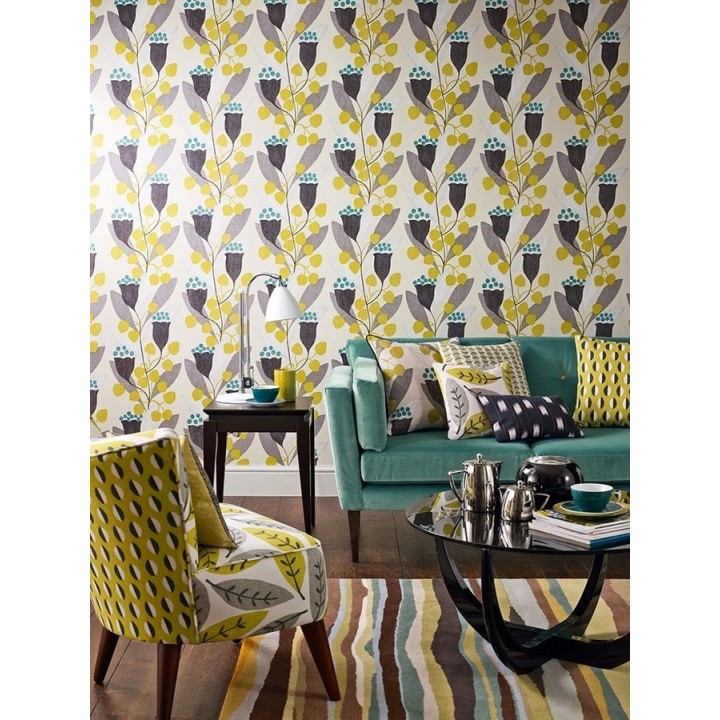 Papel pintado flores y hojas artísticas modernas - Pandora 565092