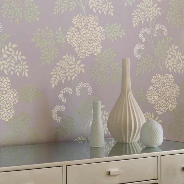 Papel pintado hortensias y hojas pequeñas artísticas - Naoko 565246