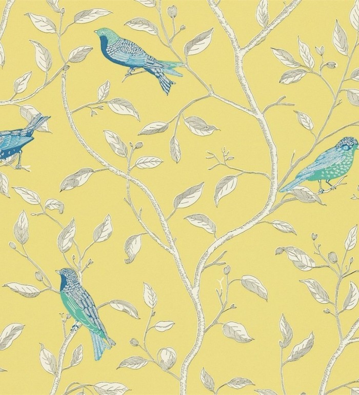 Papel pintado pájaros con espigas y ramas de árbol artístico - Lydie 565258